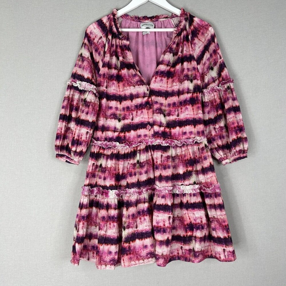 Valencia & Vine Womens Dress Small Pink Tie Dye‎ Tiered Babydoll Resortwear Boho